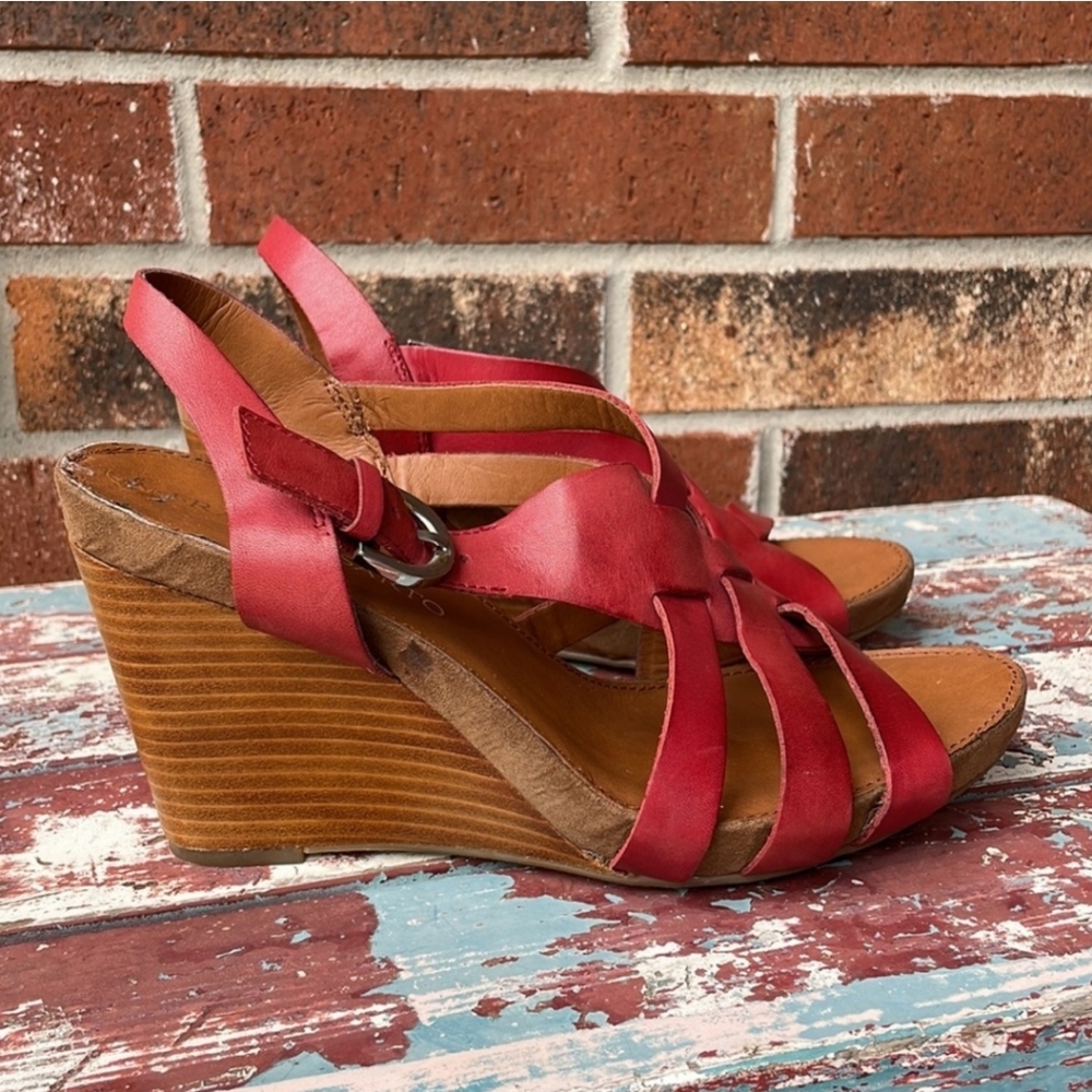Franco Sarto Red Leather Hanako Wedges